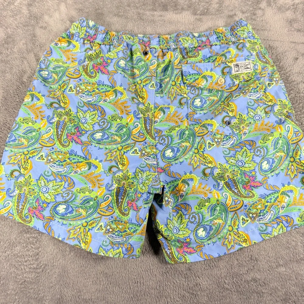Polo Ralph Lauren Mens Paisley Swim Trunks Blue Green Yellow Medium 5.5 Inseam‎